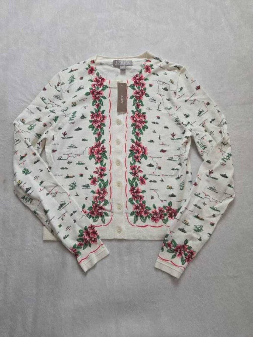 New XS J.Crew Jackie cardigan sweater in tropical map-print cotton blend